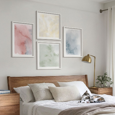 Políptico com moldura Aquarelas em tons pastel