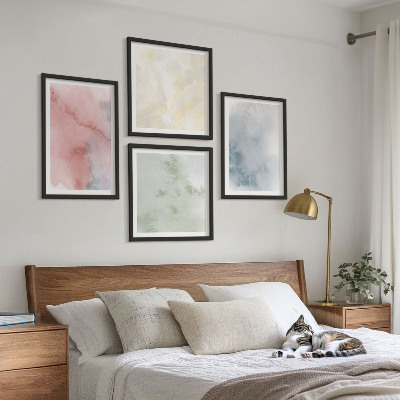Políptico com moldura Aquarelas em tons pastel