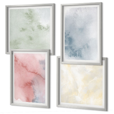 Políptico com moldura Aquarelas em tons pastel