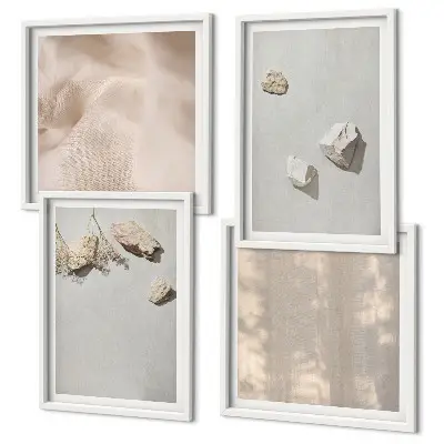 Composição de quadros com temática de praia em estilo boho com pedras