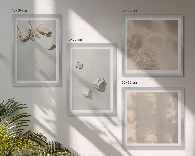 Composição de quadros com temática de praia em estilo boho com pedras