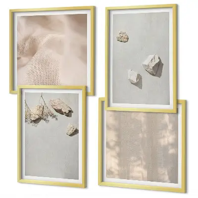 Composição de quadros com temática de praia em estilo boho com pedras