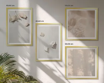 Composição de quadros com temática de praia em estilo boho com pedras