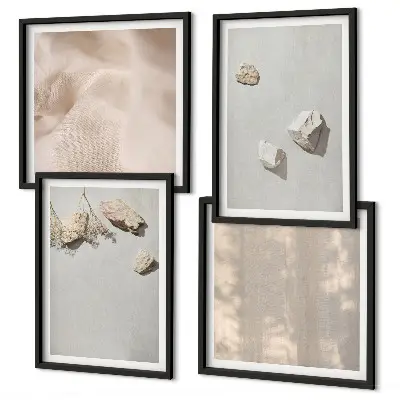 Composição de quadros com temática de praia em estilo boho com pedras