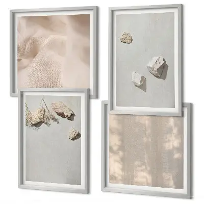Composição de quadros com temática de praia em estilo boho com pedras