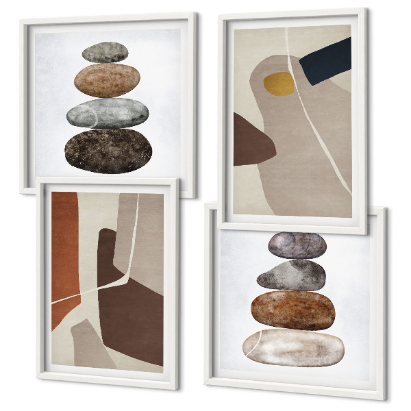 Conjunto de 4 quadros com moldura Formas boho abstratas
