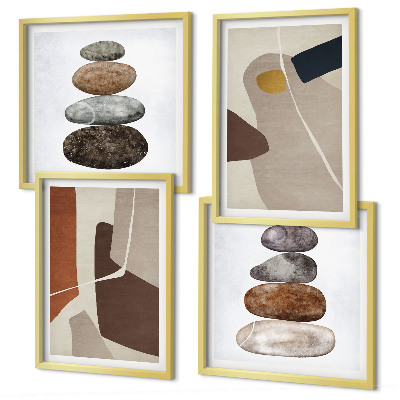 Conjunto de 4 quadros com moldura Formas boho abstratas