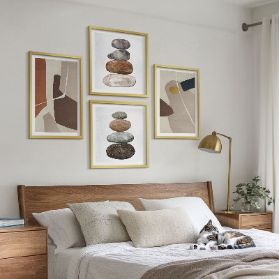 Conjunto de 4 quadros com moldura Formas boho abstratas