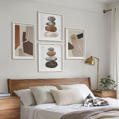 Conjunto de 4 quadros com moldura Formas boho abstratas