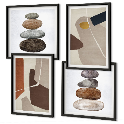 Conjunto de 4 quadros com moldura Formas boho abstratas