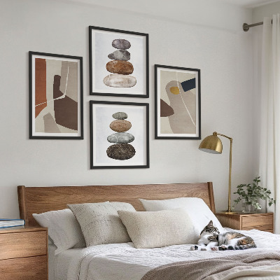 Conjunto de 4 quadros com moldura Formas boho abstratas