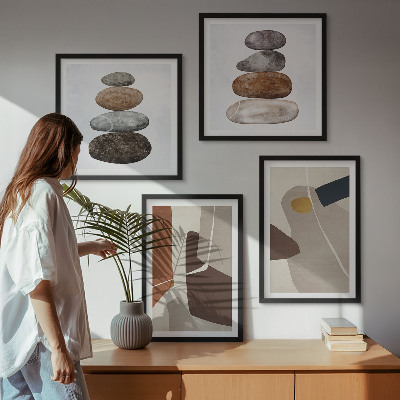 Conjunto de 4 quadros com moldura Formas boho abstratas