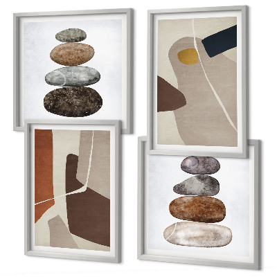 Conjunto de 4 quadros com moldura Formas boho abstratas