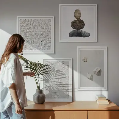 Conjunto de quadros pintura moderna com pedras arenosas