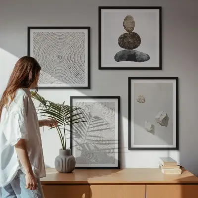Conjunto de quadros pintura moderna com pedras arenosas
