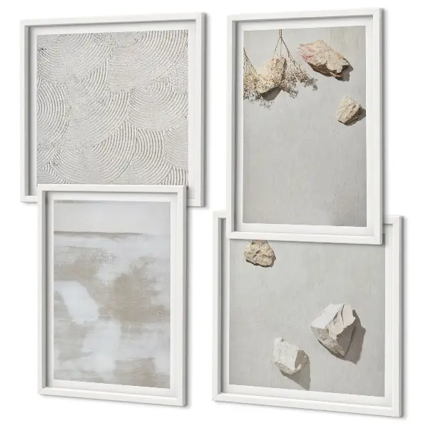 Conjunto de 4 quadros com moldura com textura boho de arenito