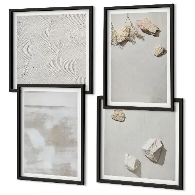 Conjunto de 4 quadros com moldura com textura boho de arenito