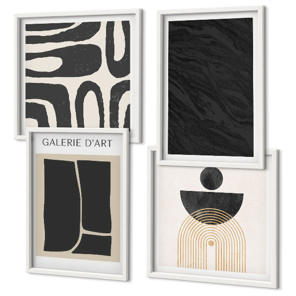 Conjunto de 4 quadros com moldura Formas abstratas de mármore
