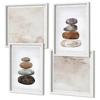 Composição de quadros pintura estilo boho com pilhas de pedras