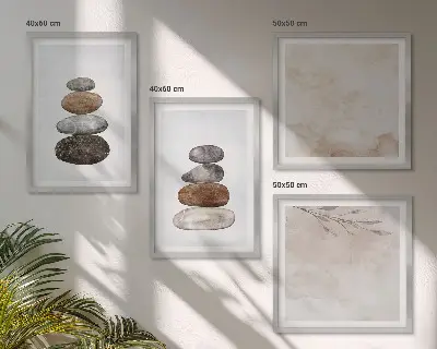 Composição de quadros pintura estilo boho com pilhas de pedras