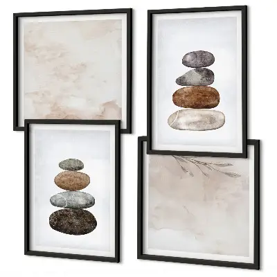Composição de quadros pintura estilo boho com pilhas de pedras