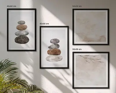 Composição de quadros pintura estilo boho com pilhas de pedras