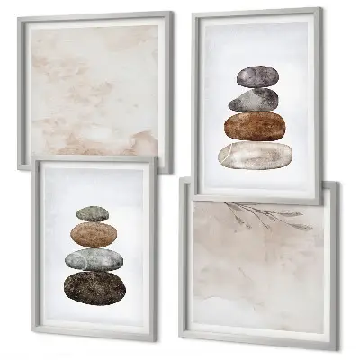 Composição de quadros pintura estilo boho com pilhas de pedras