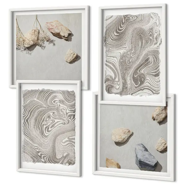 Conjunto de 4 quadros com moldura com estampas de formas abstratas modernas