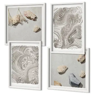 Conjunto de 4 quadros com moldura com estampas de formas abstratas modernas
