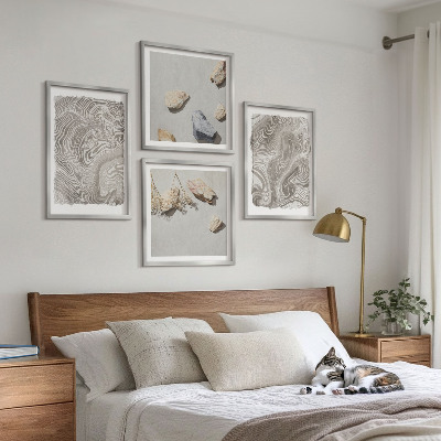 Conjunto de 4 quadros com moldura Formas abstratas modernas
