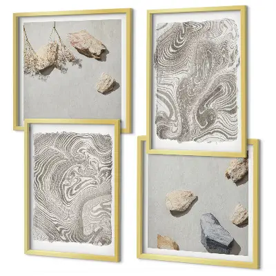 Conjunto de 4 quadros com moldura com estampas de formas abstratas modernas
