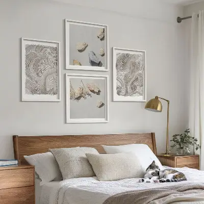 Conjunto de 4 quadros com moldura com estampas de formas abstratas modernas