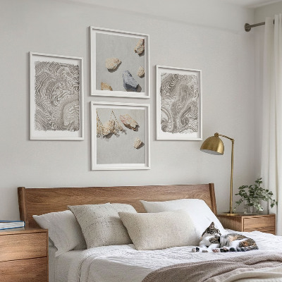 Conjunto de 4 quadros com moldura Formas abstratas modernas
