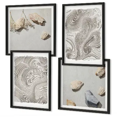 Conjunto de 4 quadros com moldura com estampas de formas abstratas modernas