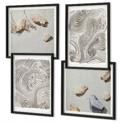 Conjunto de 4 quadros com moldura Formas abstratas modernas