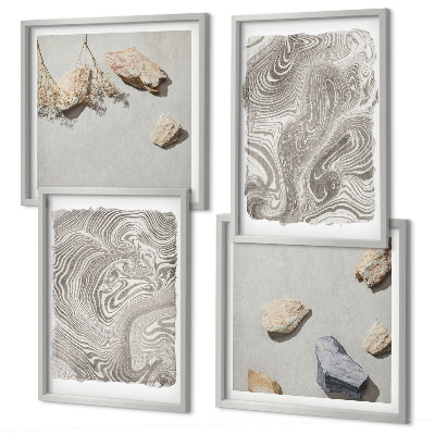 Conjunto de 4 quadros com moldura Formas abstratas modernas