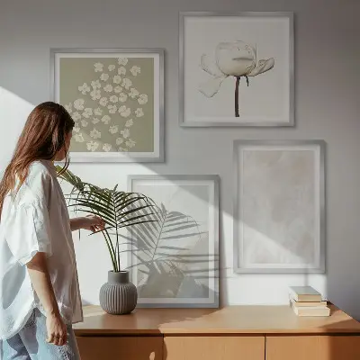Conjunto de quadros com estampas de flores em estilo boho e texturas