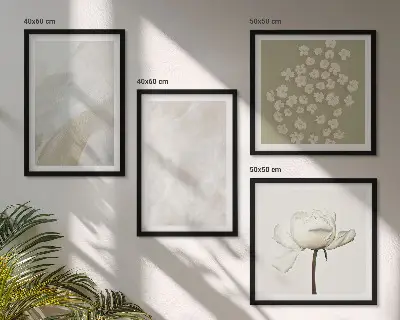 Conjunto de quadros com estampas de flores em estilo boho e texturas