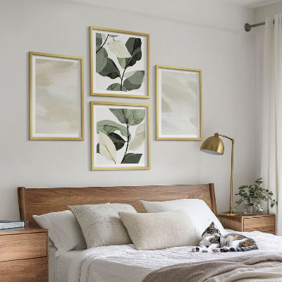 Conjunto de 4 quadros com moldura Pinturas boho abstratas e vibrantes