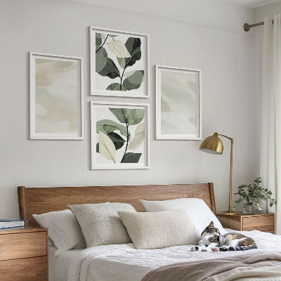 Conjunto de 4 quadros com moldura Pinturas boho abstratas e vibrantes