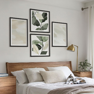 Conjunto de 4 quadros com moldura Pinturas boho abstratas e vibrantes
