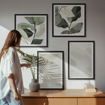 Conjunto de 4 quadros com moldura Pinturas boho abstratas e vibrantes
