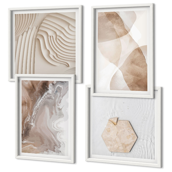 Conjunto de 4 quadros com moldura Estruturas abstratas pintadas