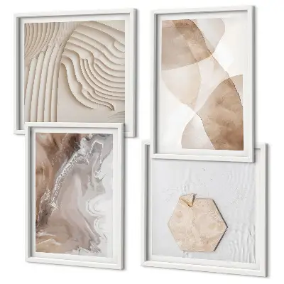 Conjunto de 4 quadros com moldura com estampas de estruturas abstratas pintadas