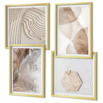 Conjunto de 4 quadros com moldura com estampas de estruturas abstratas pintadas