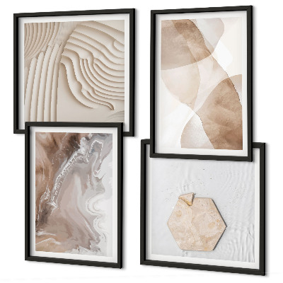 Conjunto de 4 quadros com moldura Estruturas abstratas pintadas