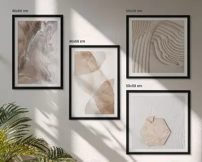 Conjunto de 4 quadros com moldura com estampas de estruturas abstratas pintadas