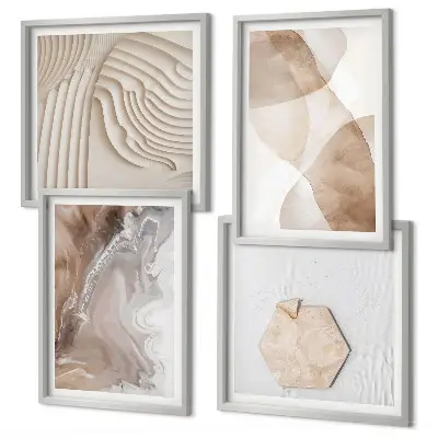 Conjunto de 4 quadros com moldura com estampas de estruturas abstratas pintadas