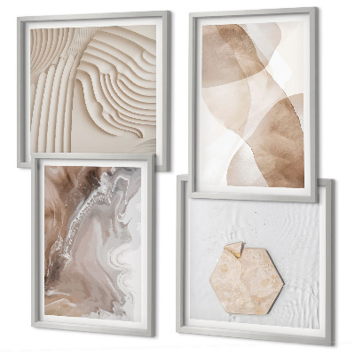 Conjunto de 4 quadros com moldura Estruturas abstratas pintadas
