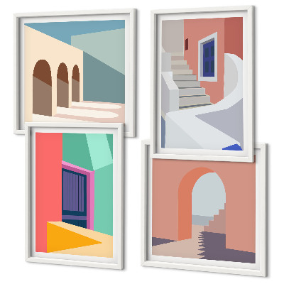 Políptico com moldura Edifícios modernos e coloridos